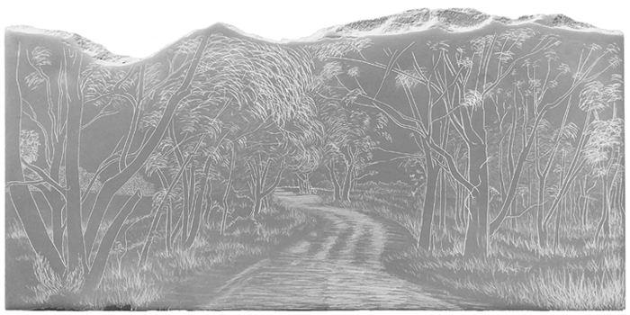 drawing, Polish Hill Road 2019 engraved slate